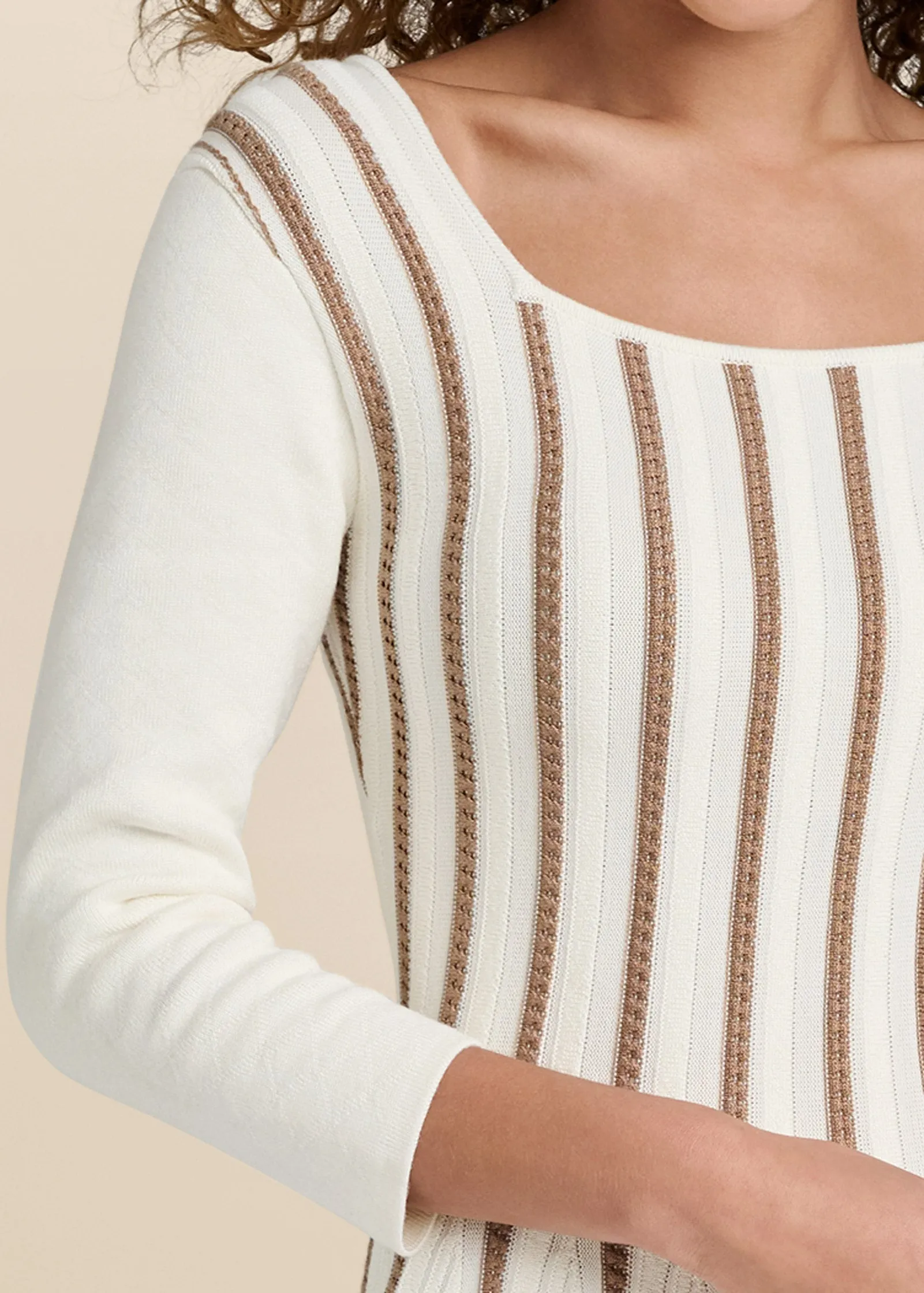 A-Line Sweater Dress  - White & Brown