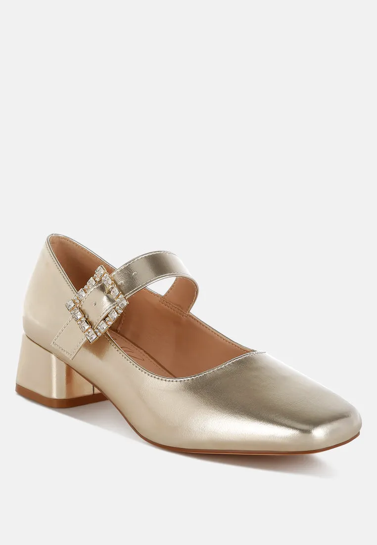 Abeba Diamante Brooch Metallic Mary Jane Pumps