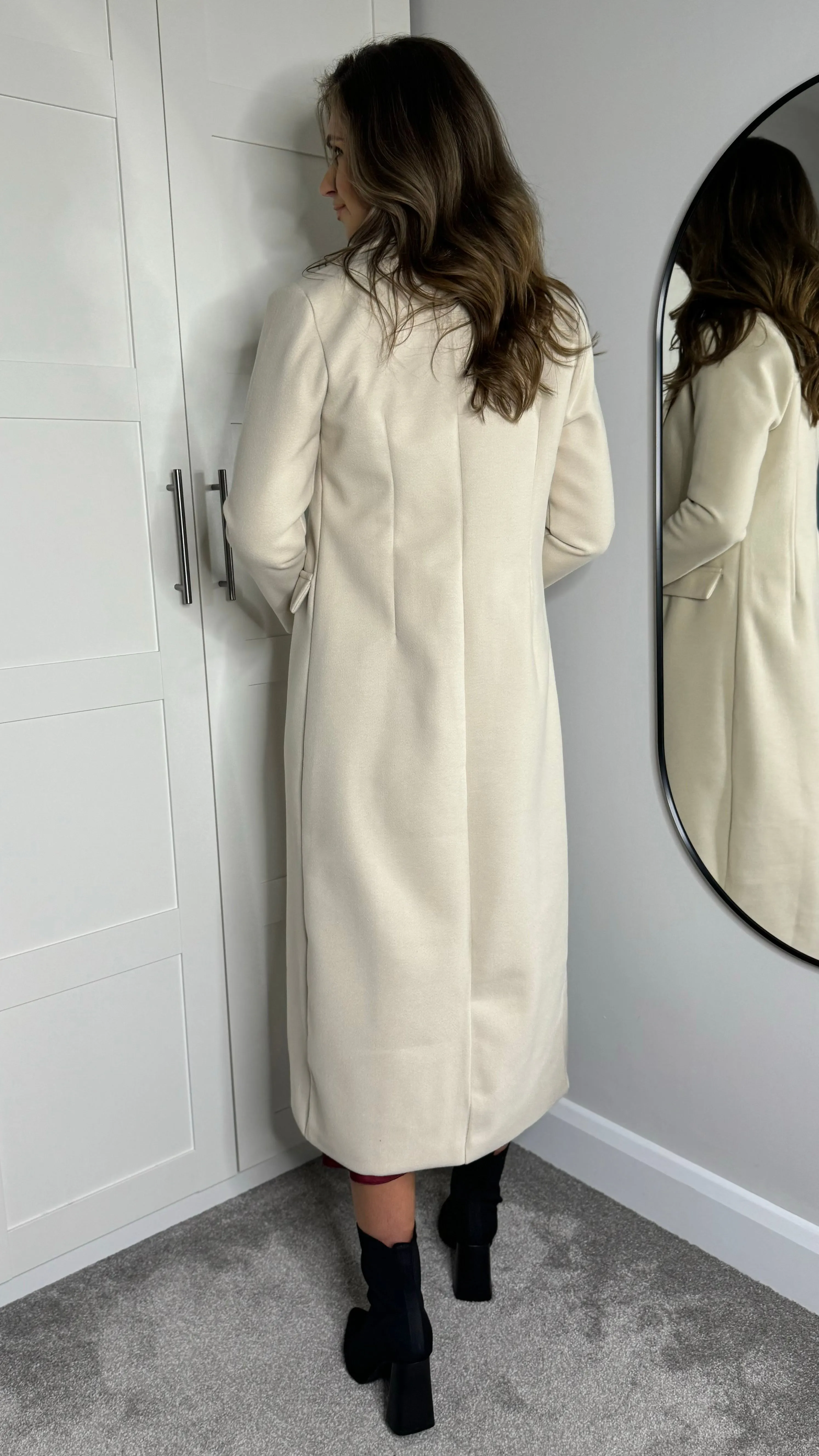 Alexia Beige Collared Midi Length Coat