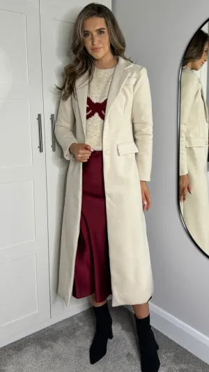 Alexia Beige Collared Midi Length Coat