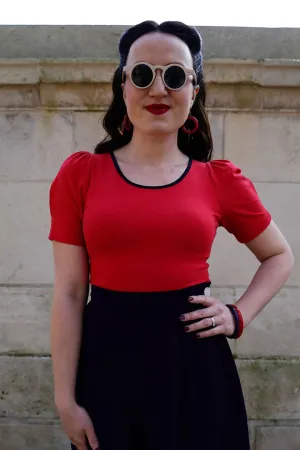 Ann Scoop Neck Top in Red