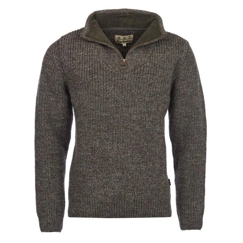 Barbour New Tyne Mens Lambswool Half Zip Jumper - Derby Tweed