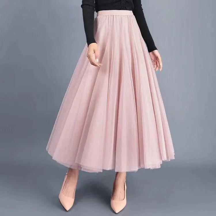 Big swing bouffant ankle-length skirt, high waist slim fairy skirt, net gauze skirt A-line skirt    S2550