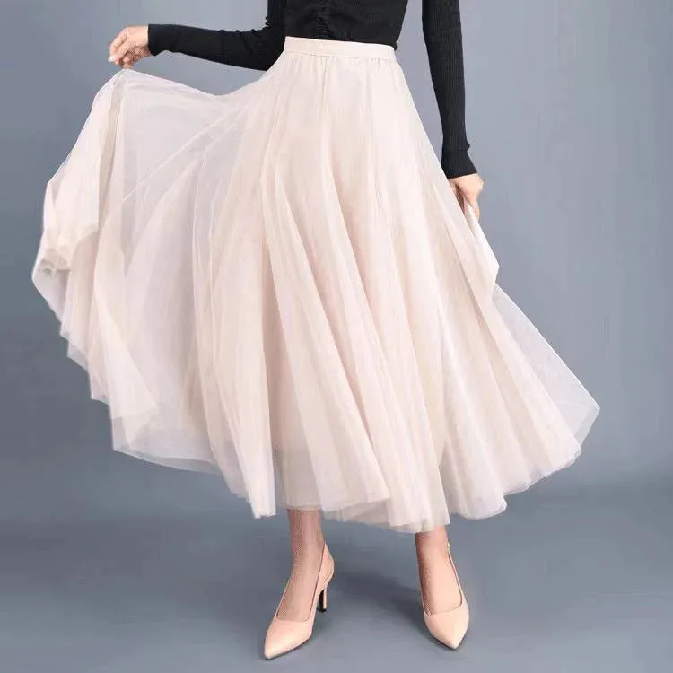 Big swing bouffant ankle-length skirt, high waist slim fairy skirt, net gauze skirt A-line skirt    S2550