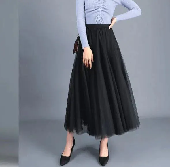 Big swing bouffant ankle-length skirt, high waist slim fairy skirt, net gauze skirt A-line skirt    S2550