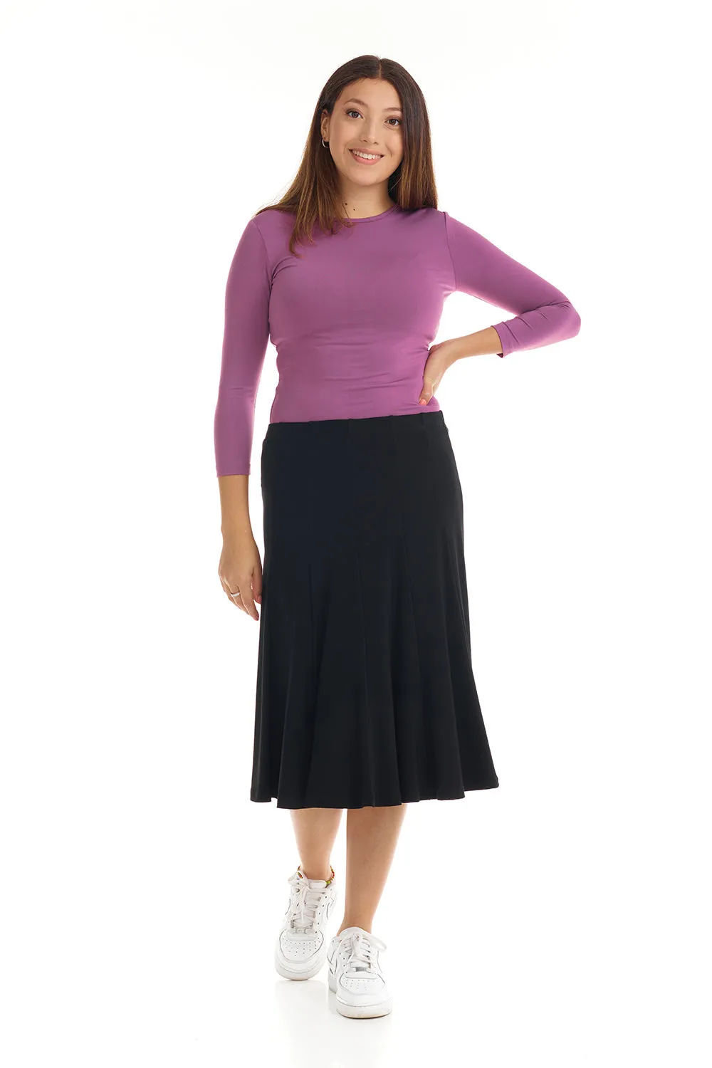 Black Below Knee Length Modest A-Line Skirt 'Florence'