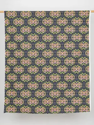 Block Print Floral Cotton Poplin - Navy   Pink   Green   Yellow - Swatch