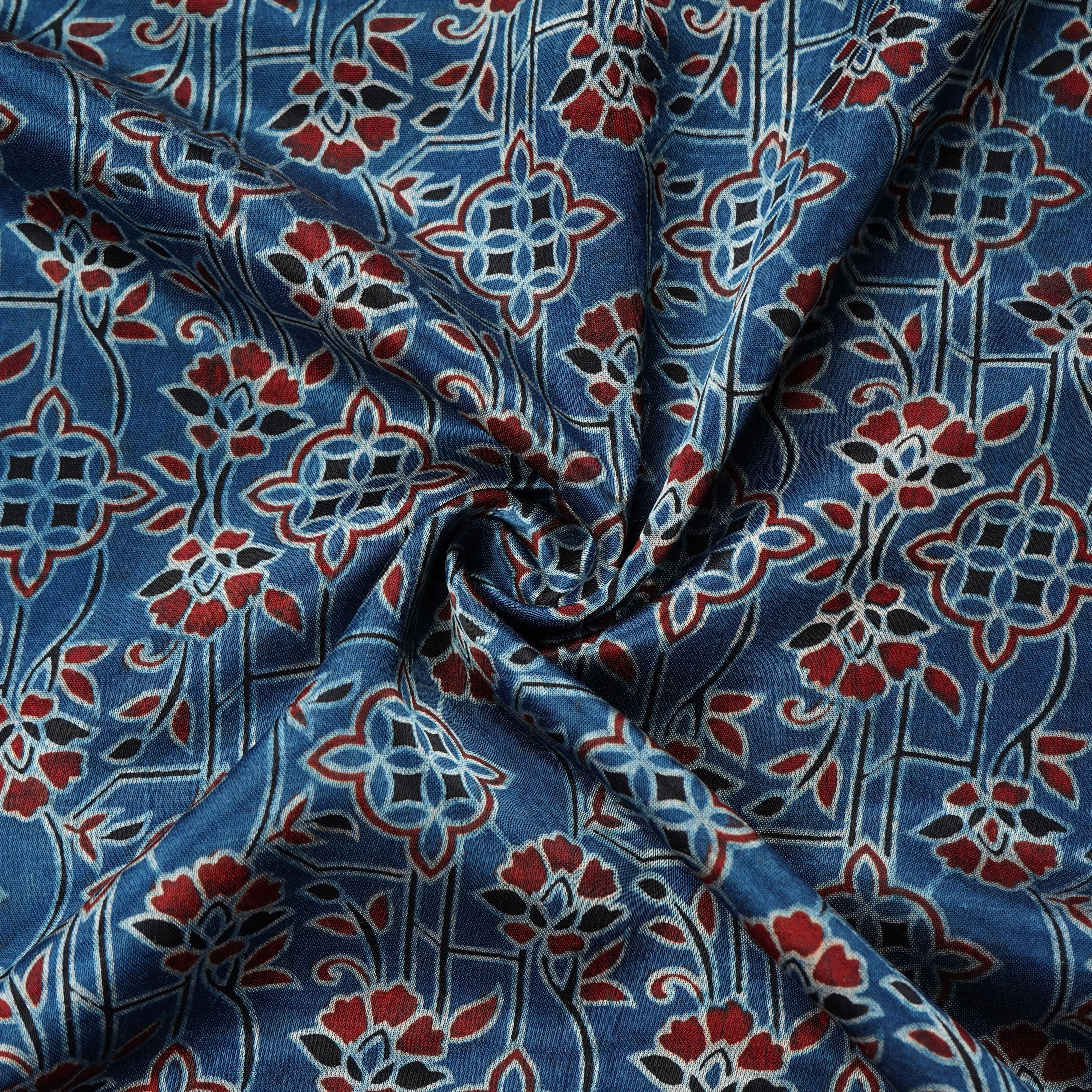 Blue Ajrakh Print Mashru Silk Fabric 20819