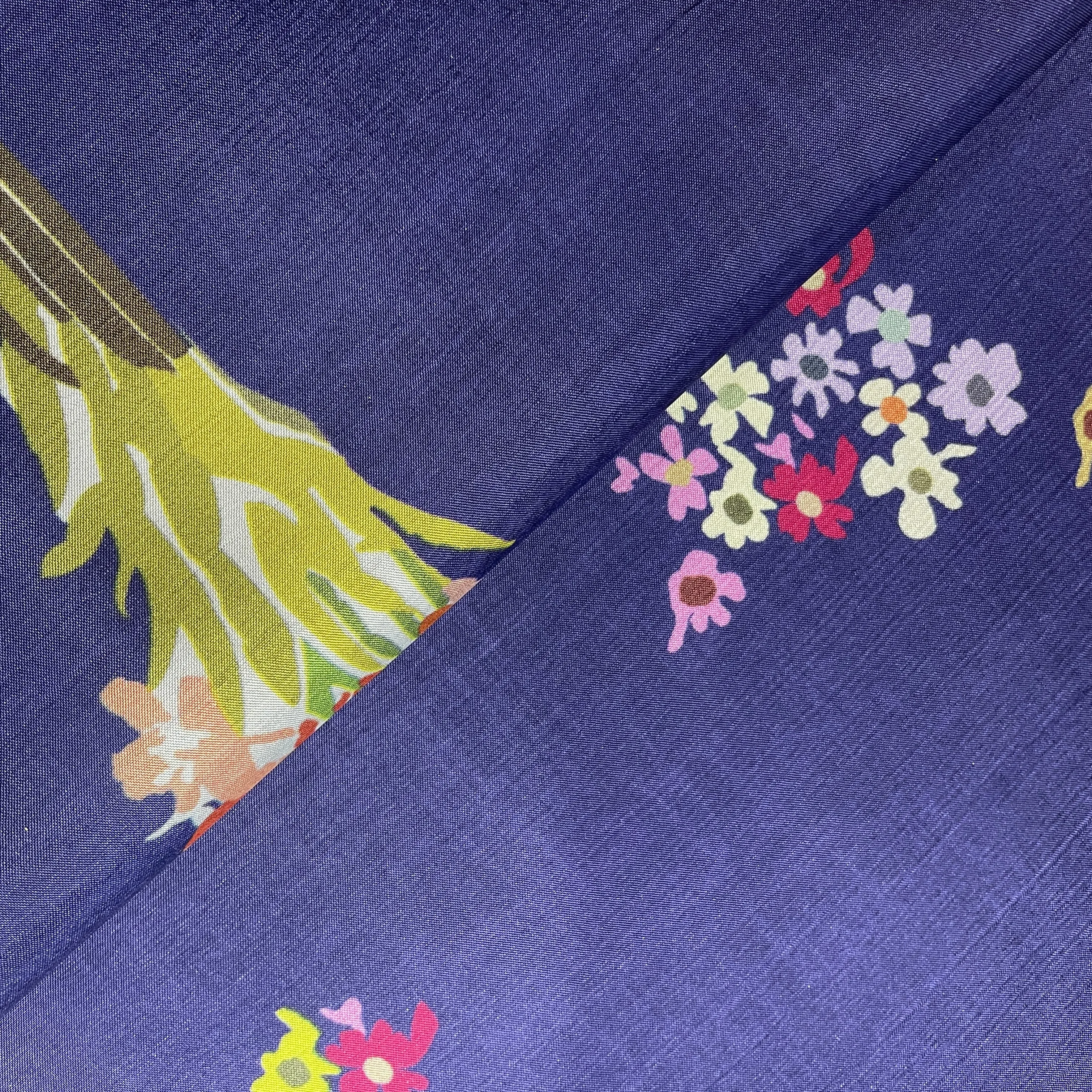 Blue Floral Print Upada Silk Fabric 19618