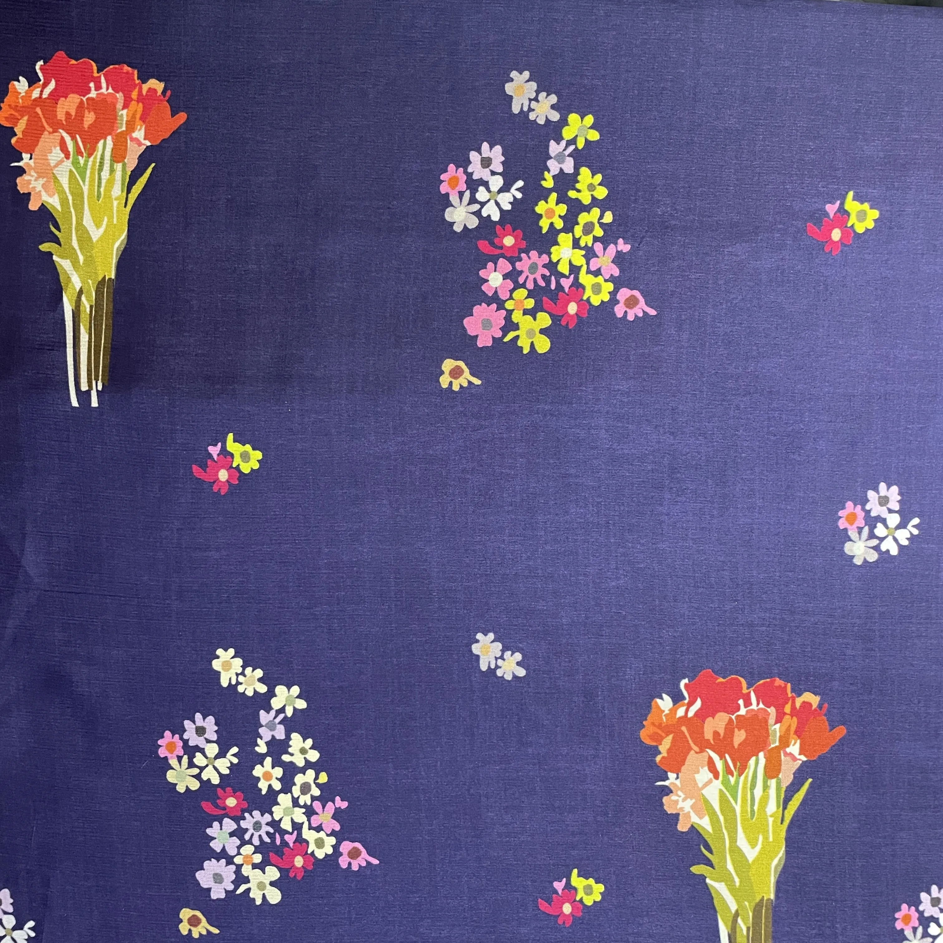 Blue Floral Print Upada Silk Fabric 19618