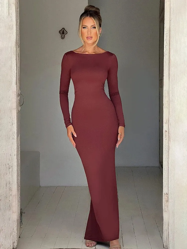 Bodycon Elegant Long Backless Nightclub Sexy Autumn Winter Maxi Dress