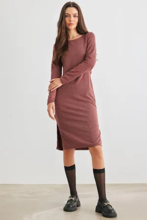 Burgundy Cut-Out Back Long Sleeve Midi Dress /1-1-1