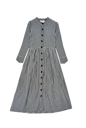 BURU x Mary Orton Mandarin Shirtdress - Black & White Cotton Gingham Flannel