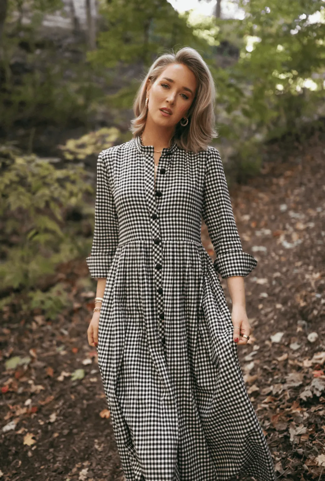 BURU x Mary Orton Mandarin Shirtdress - Black & White Cotton Gingham Flannel