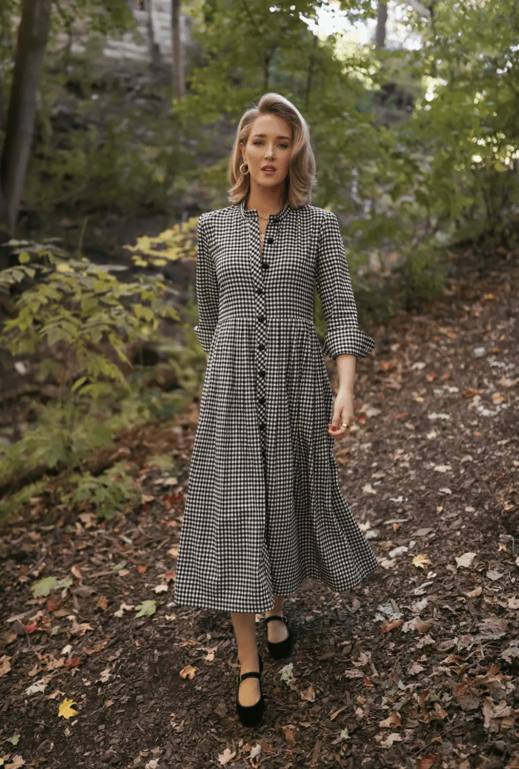 BURU x Mary Orton Mandarin Shirtdress - Black & White Cotton Gingham Flannel