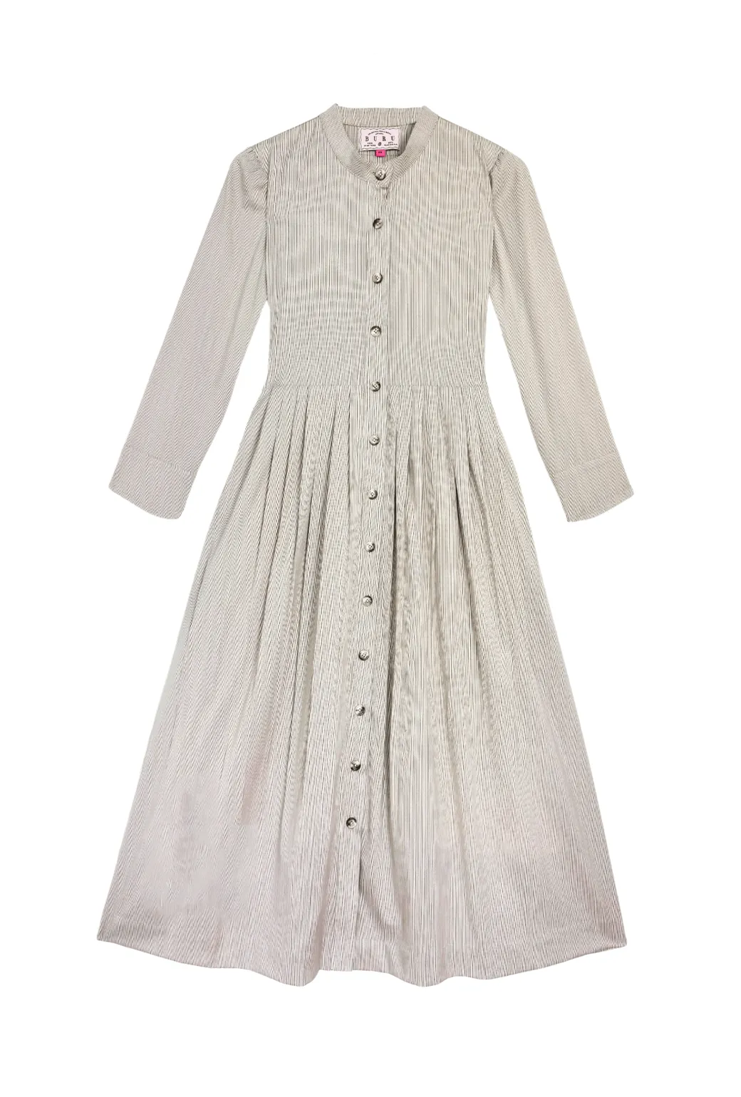 BURU x Mary Orton Mandarin Shirtdress - Tan Stripe Faille