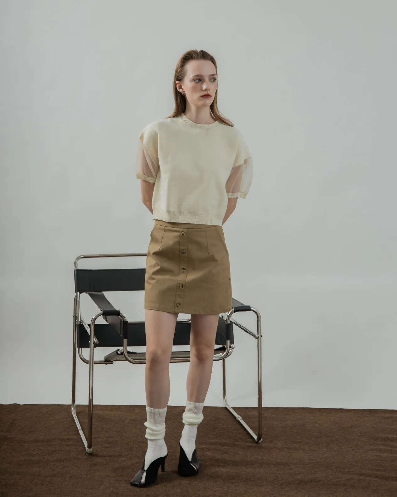 Button Down A-Line Skirt (Khaki)