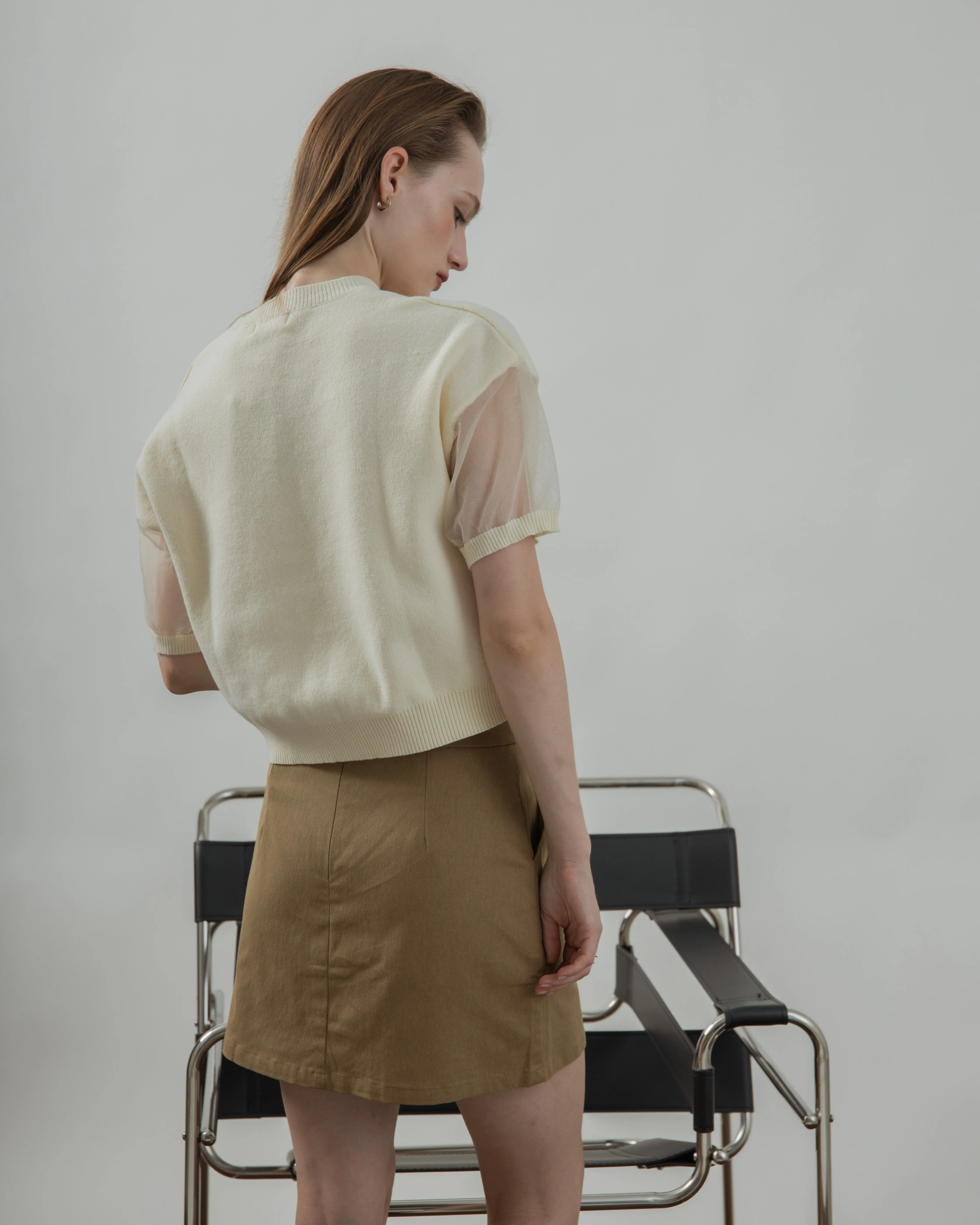 Button Down A-Line Skirt (Khaki)