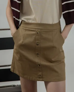 Button Down A-Line Skirt (Khaki)