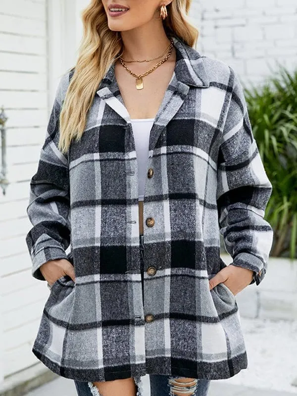 Button Up Tartan Pocket Oversized Shirt