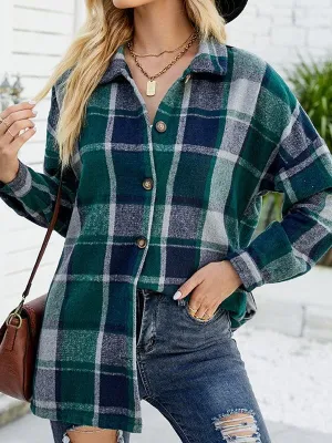 Button Up Tartan Pocket Oversized Shirt