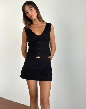 Carl Mini Skirt in Black Linen