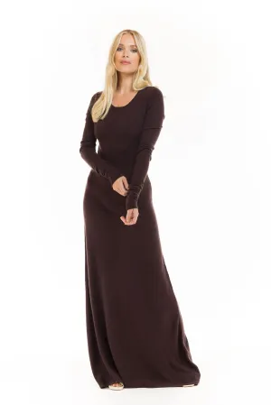 CASHMERE MAXI FITTED DRESS BROWN