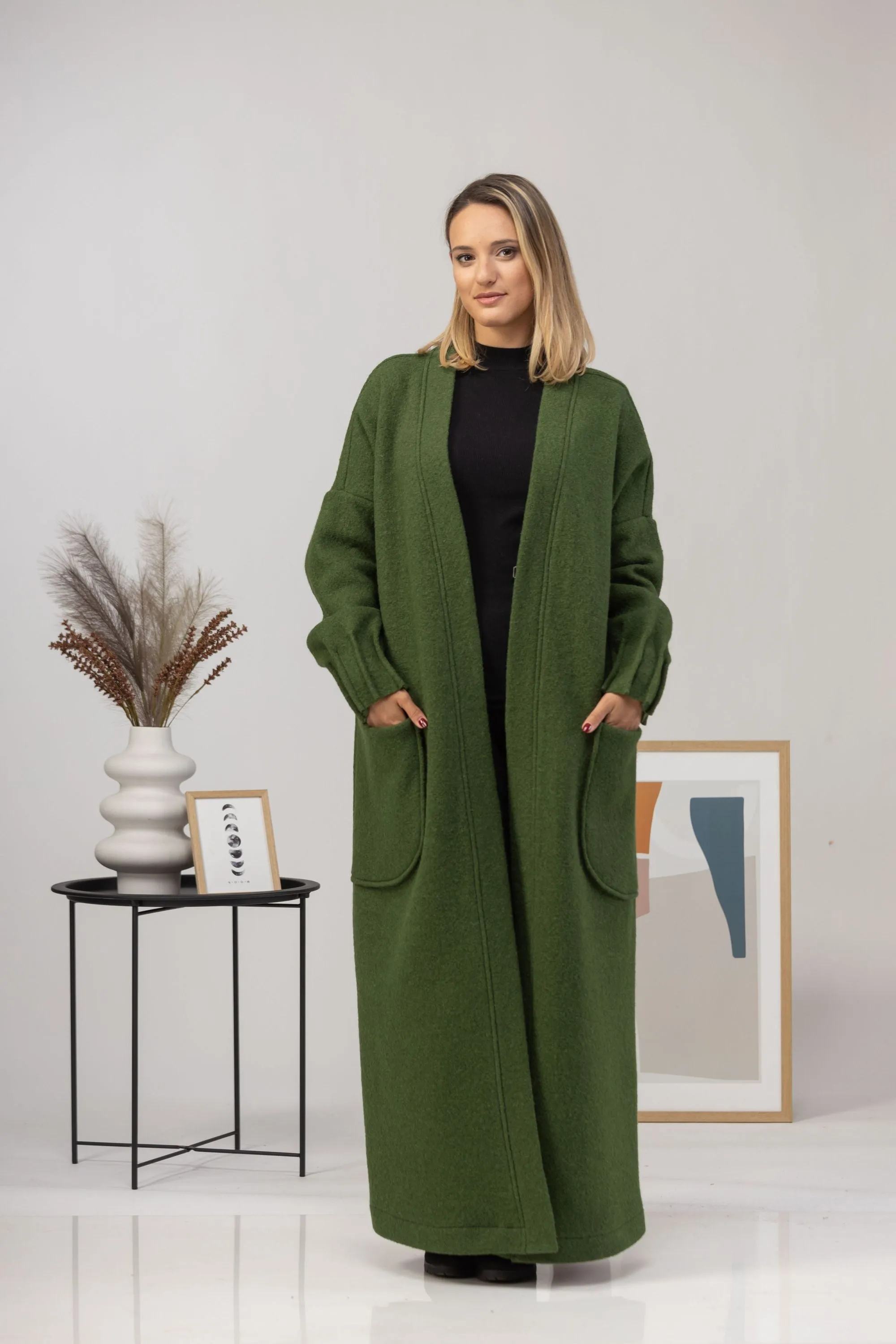 Charcoal Warm Wool Maxi Cardigan