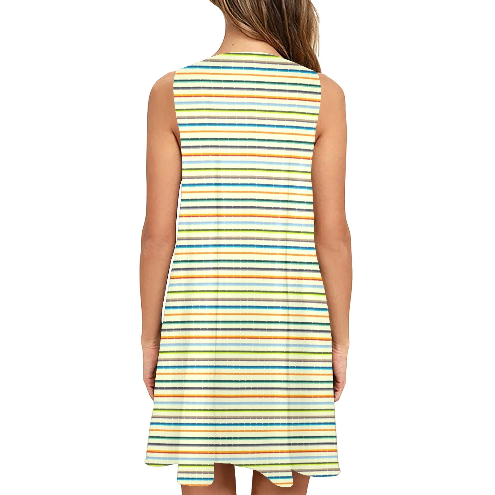 colorful stripes Sleeveless A-Line Pocket Dress