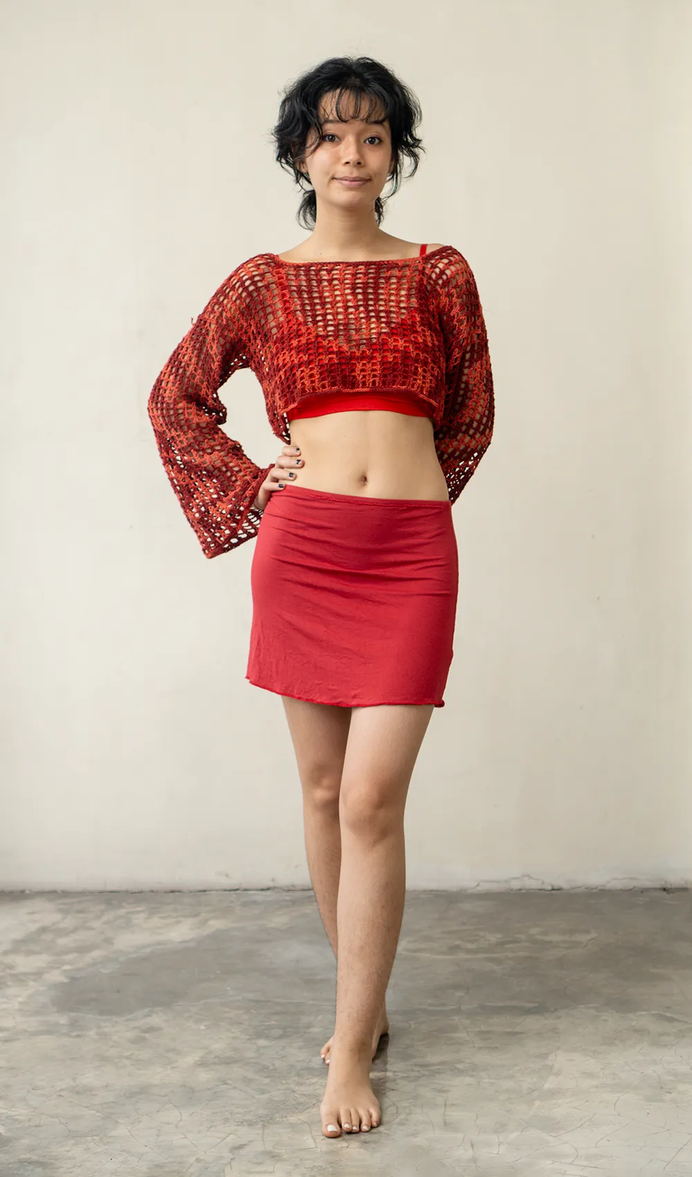 Crochet Midi Skirt Cotton Red, 3 Sizes