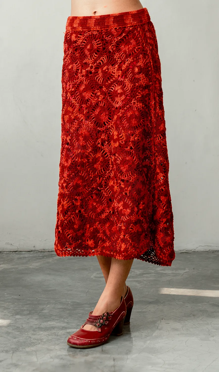 Crochet Midi Skirt Cotton Red, 3 Sizes