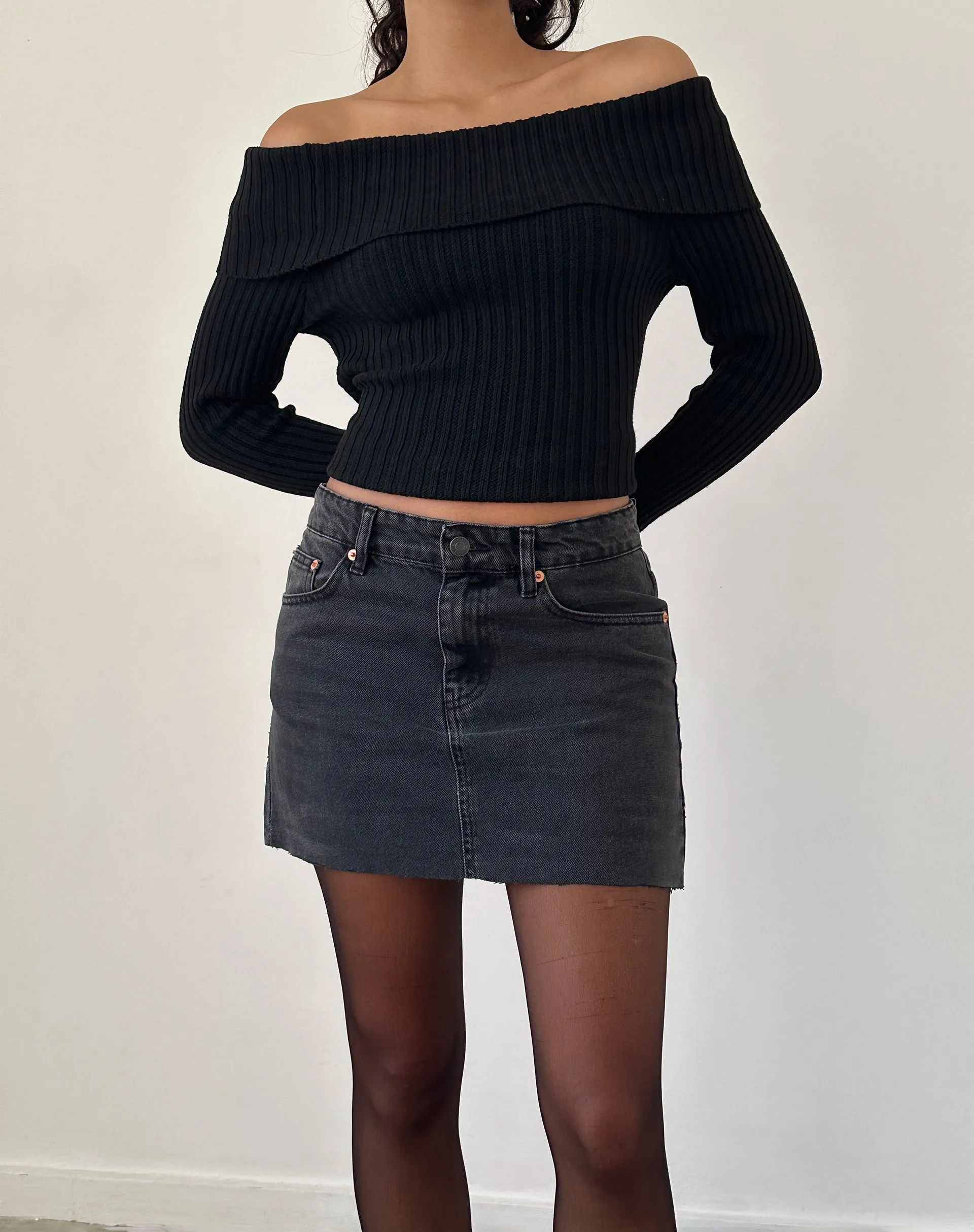 Denim Mini Skirt in Vintage Black