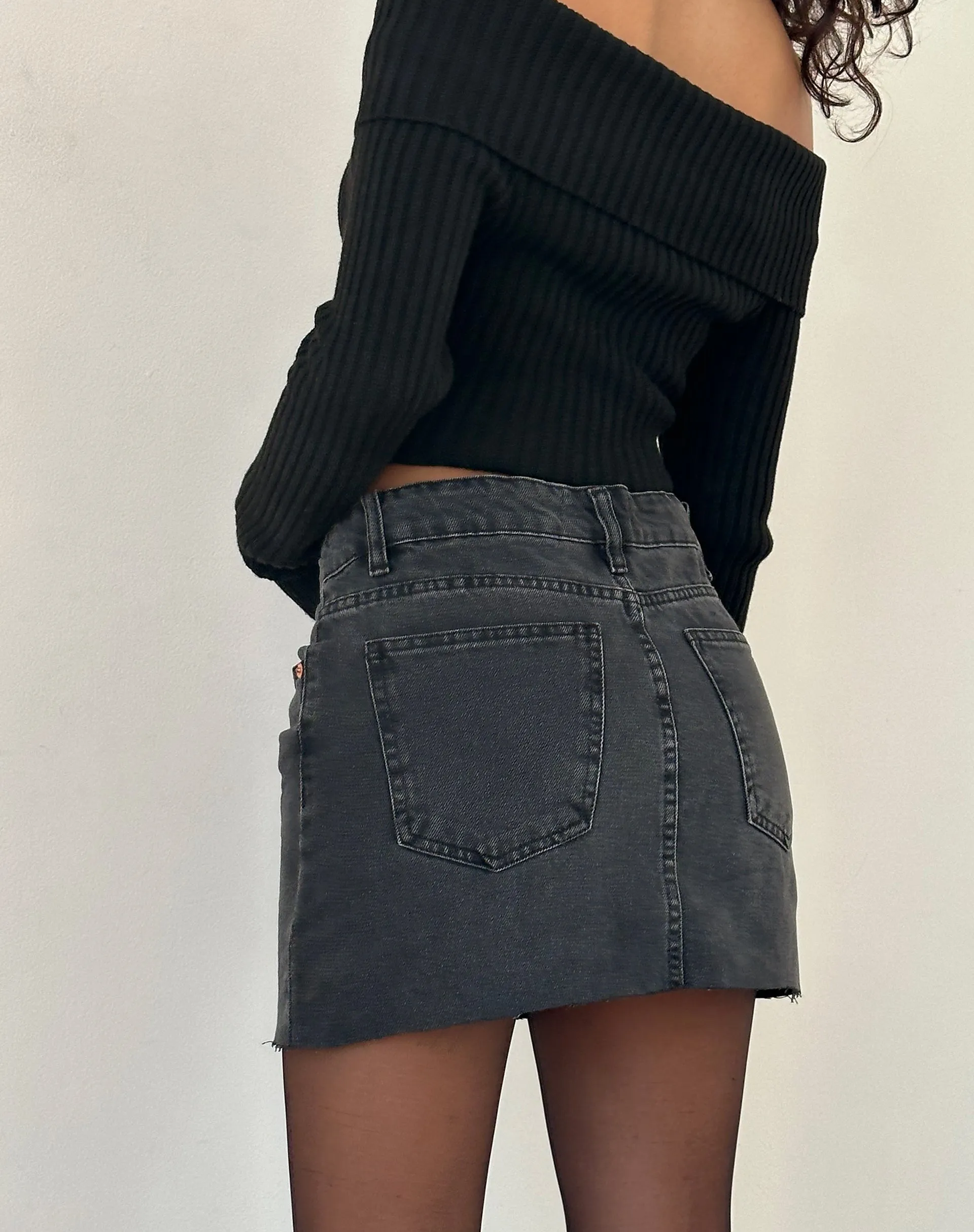 Denim Mini Skirt in Vintage Black