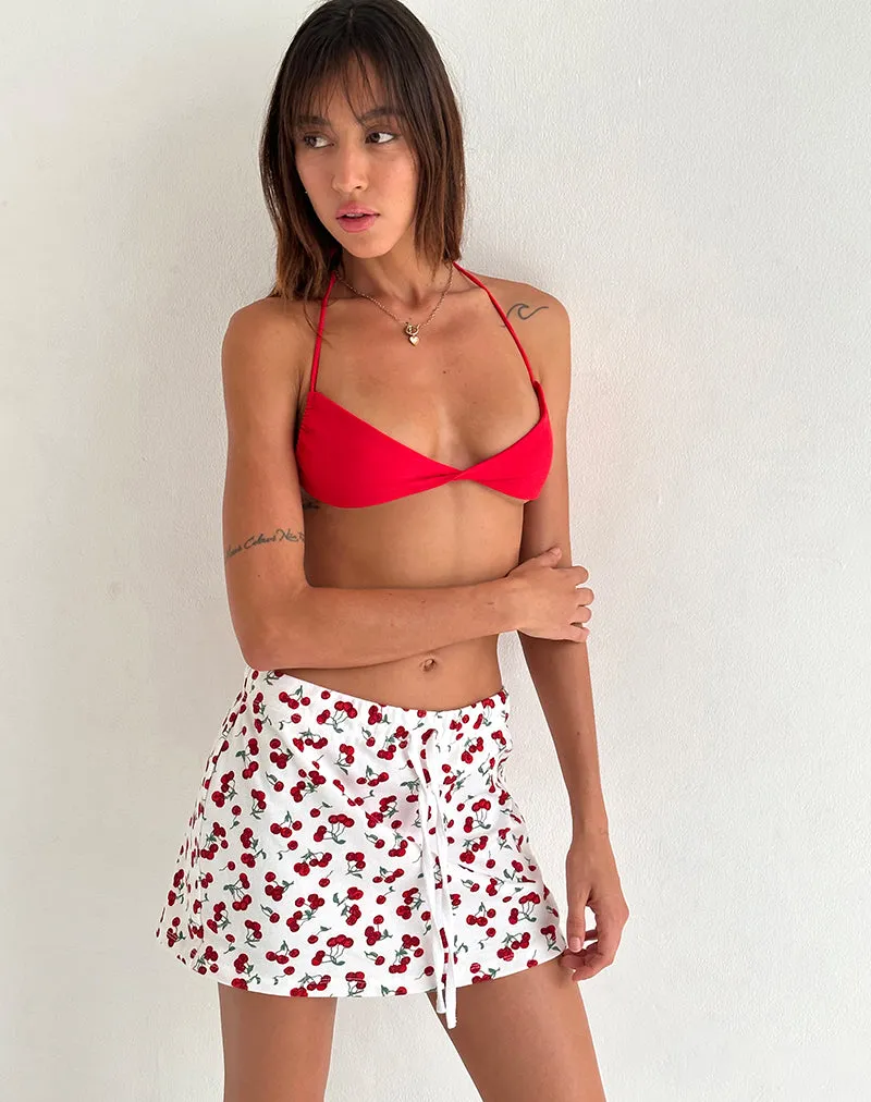 Dheca Mini Skirt in White Cherry Print