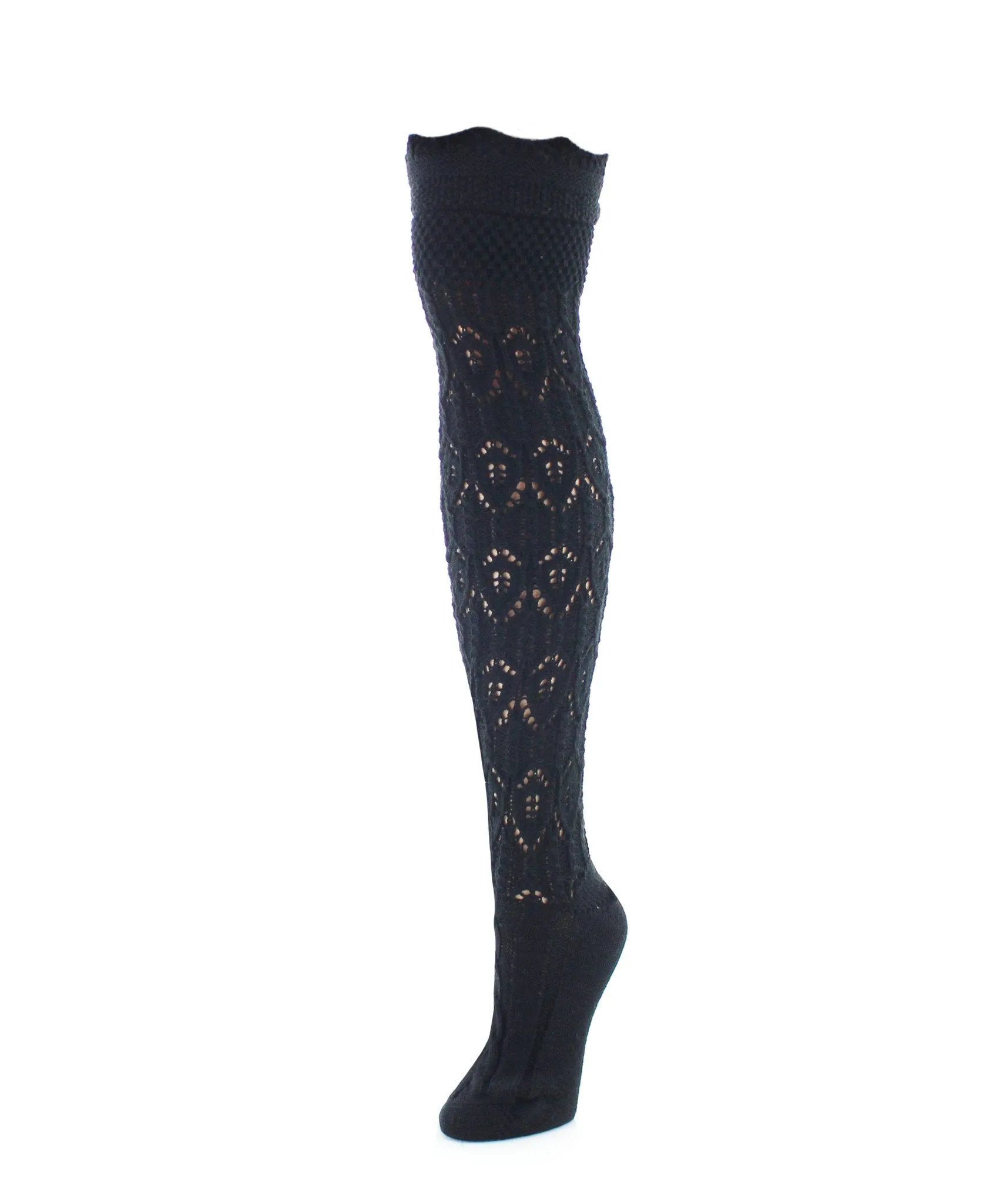 Diamond Pointelle Chunky Knit Over-The-Knee Warm Socks