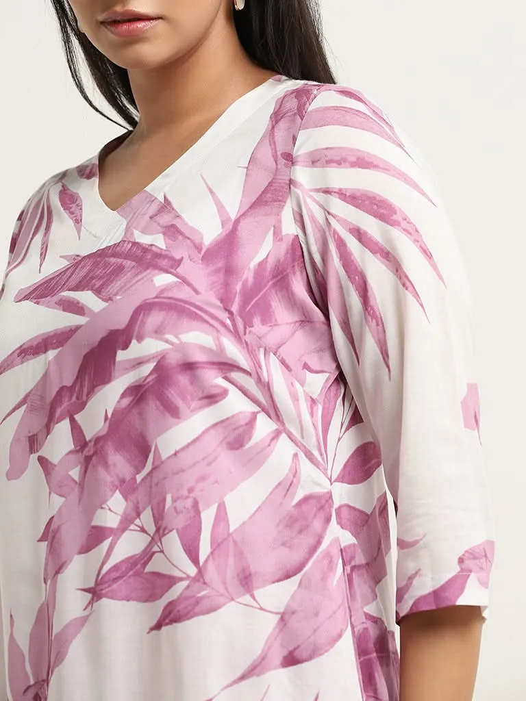 Diza Lilac Leaf-Printed A-Line Kurta