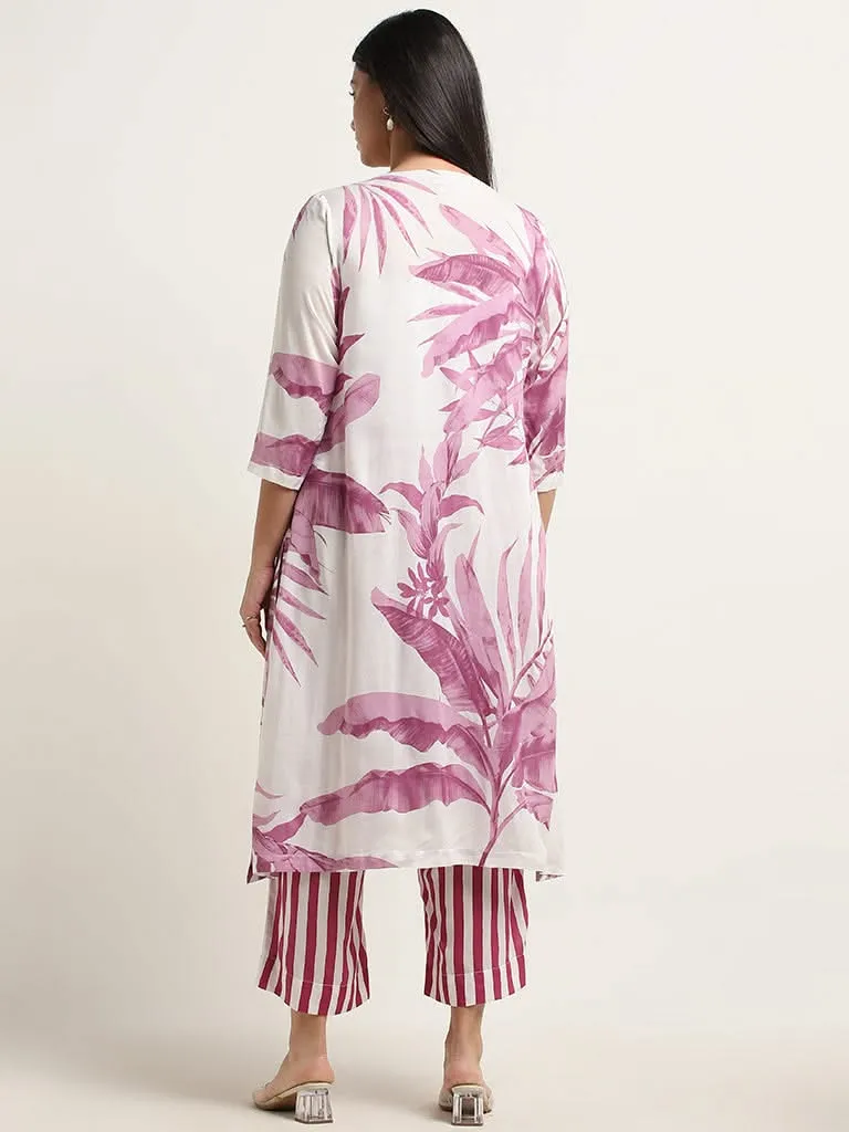 Diza Lilac Leaf-Printed A-Line Kurta