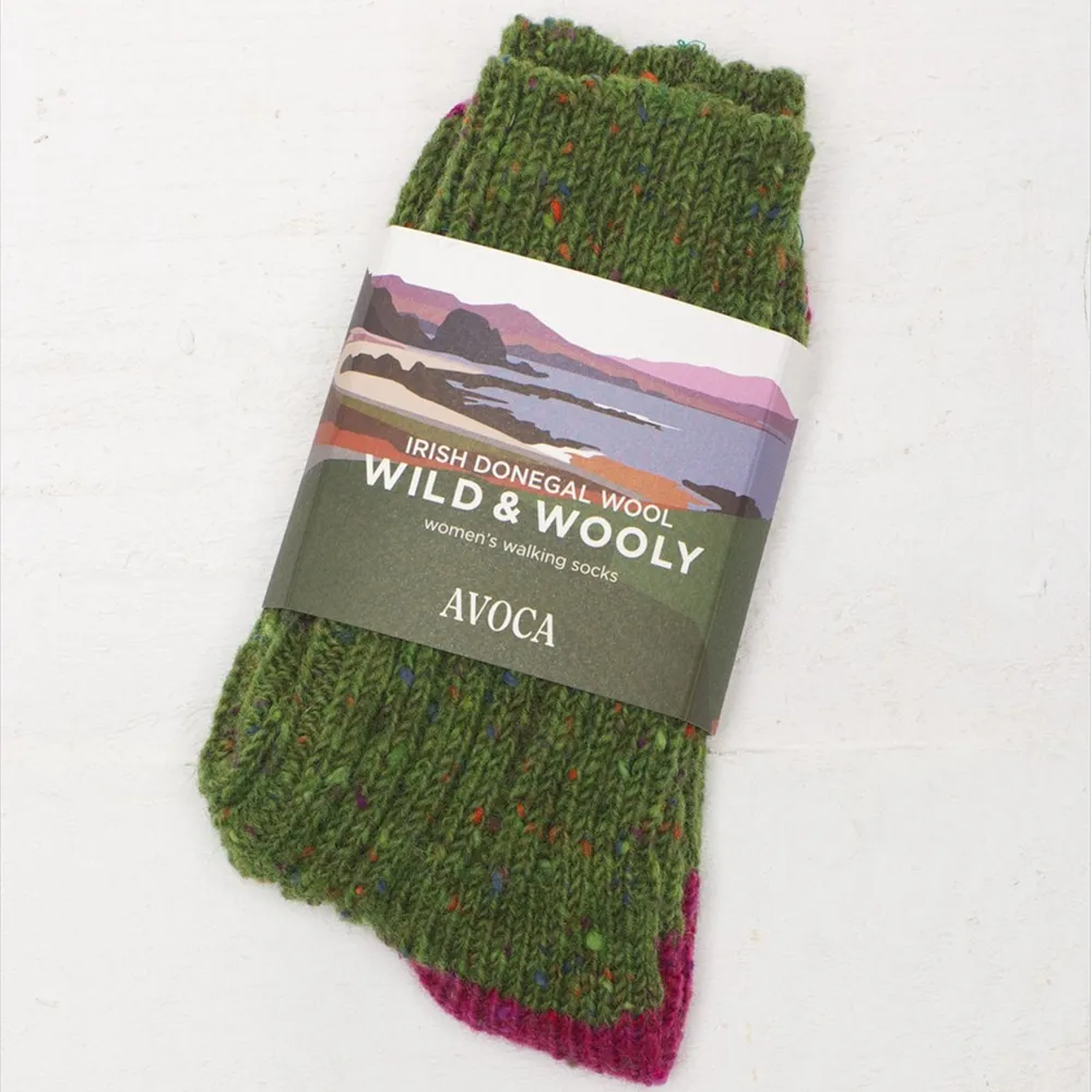 Donegal Wool Walking Socks: Women's Olive Green