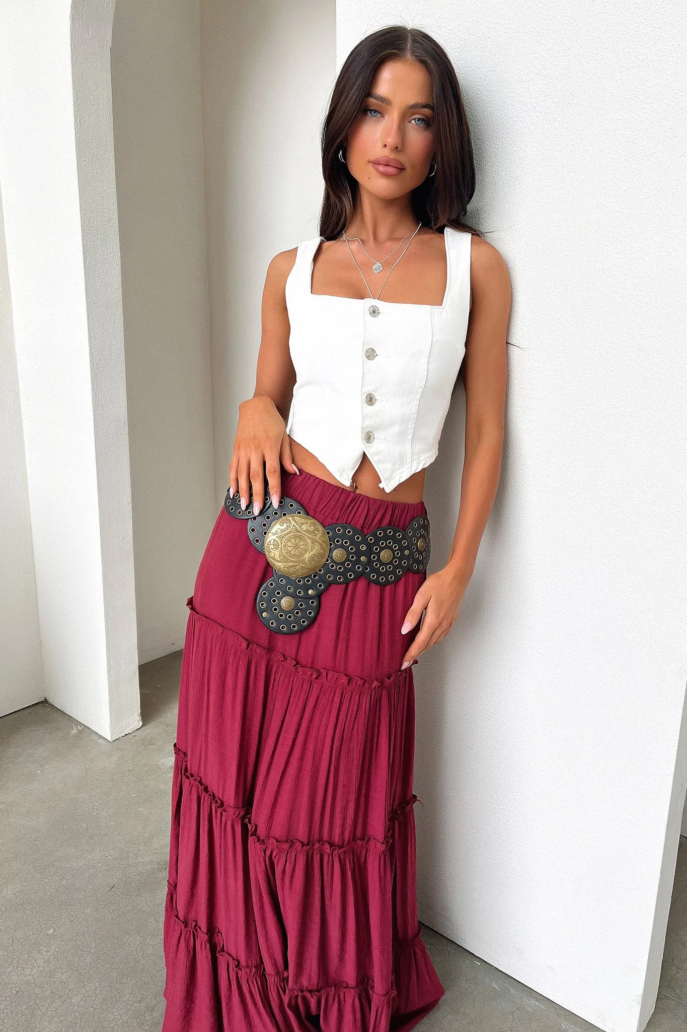 Dunne Maxi Skirt - Burgundy