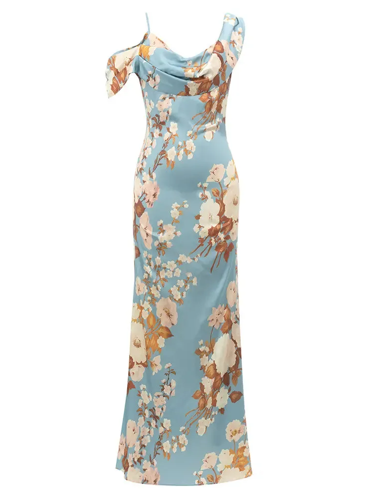 Elegant Floral Print Asymmetrical Dress