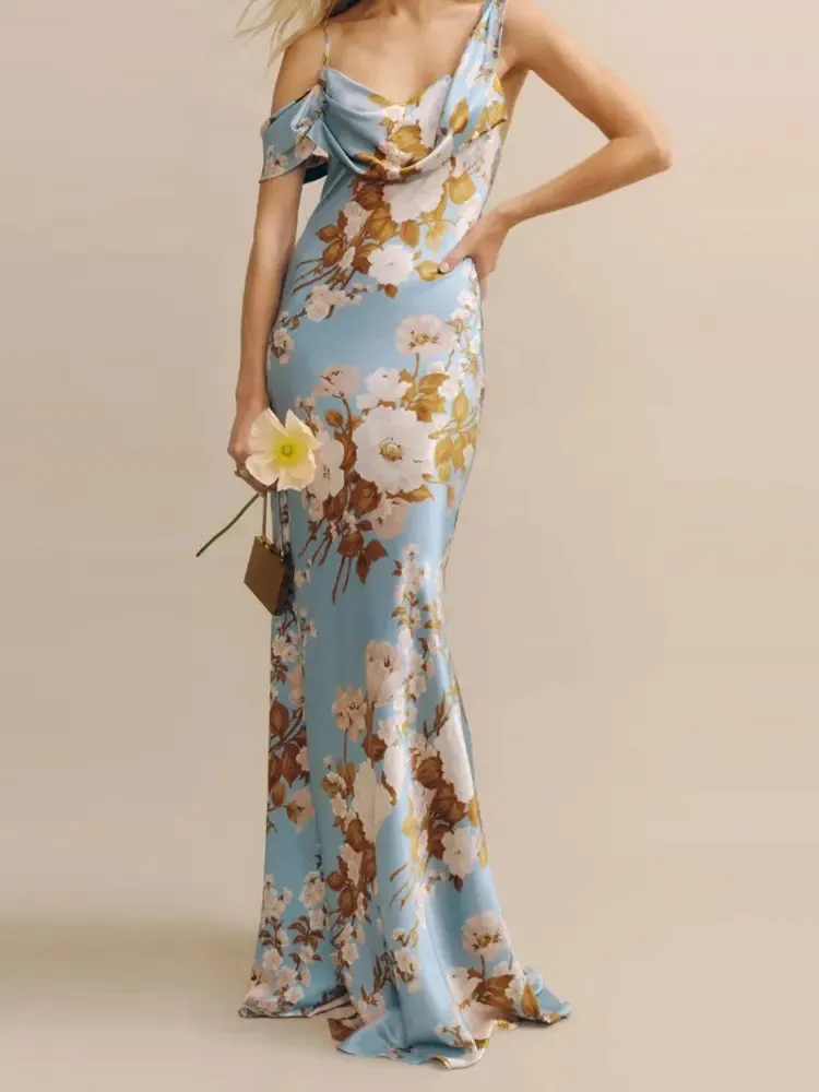 Elegant Floral Print Asymmetrical Dress