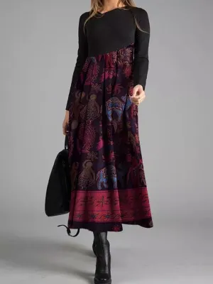 Elegant Retro Floral Long Sleeve Maxi Dress