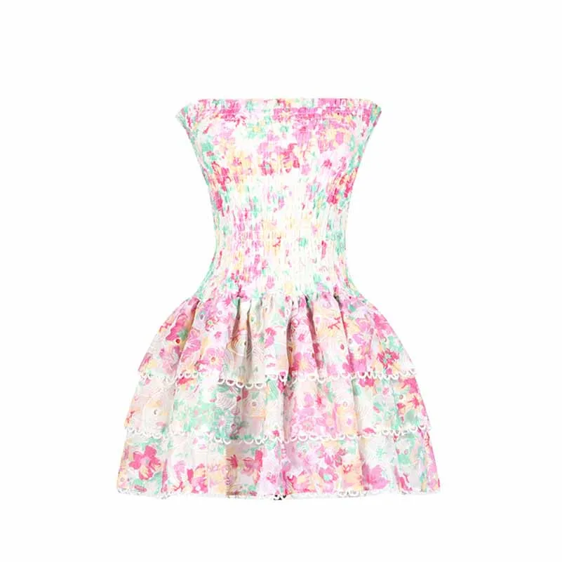 Embroidered Ruffled Mini Dress Bustier Floral Dress