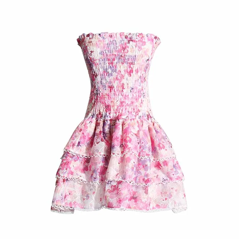 Embroidered Ruffled Mini Dress Bustier Floral Dress