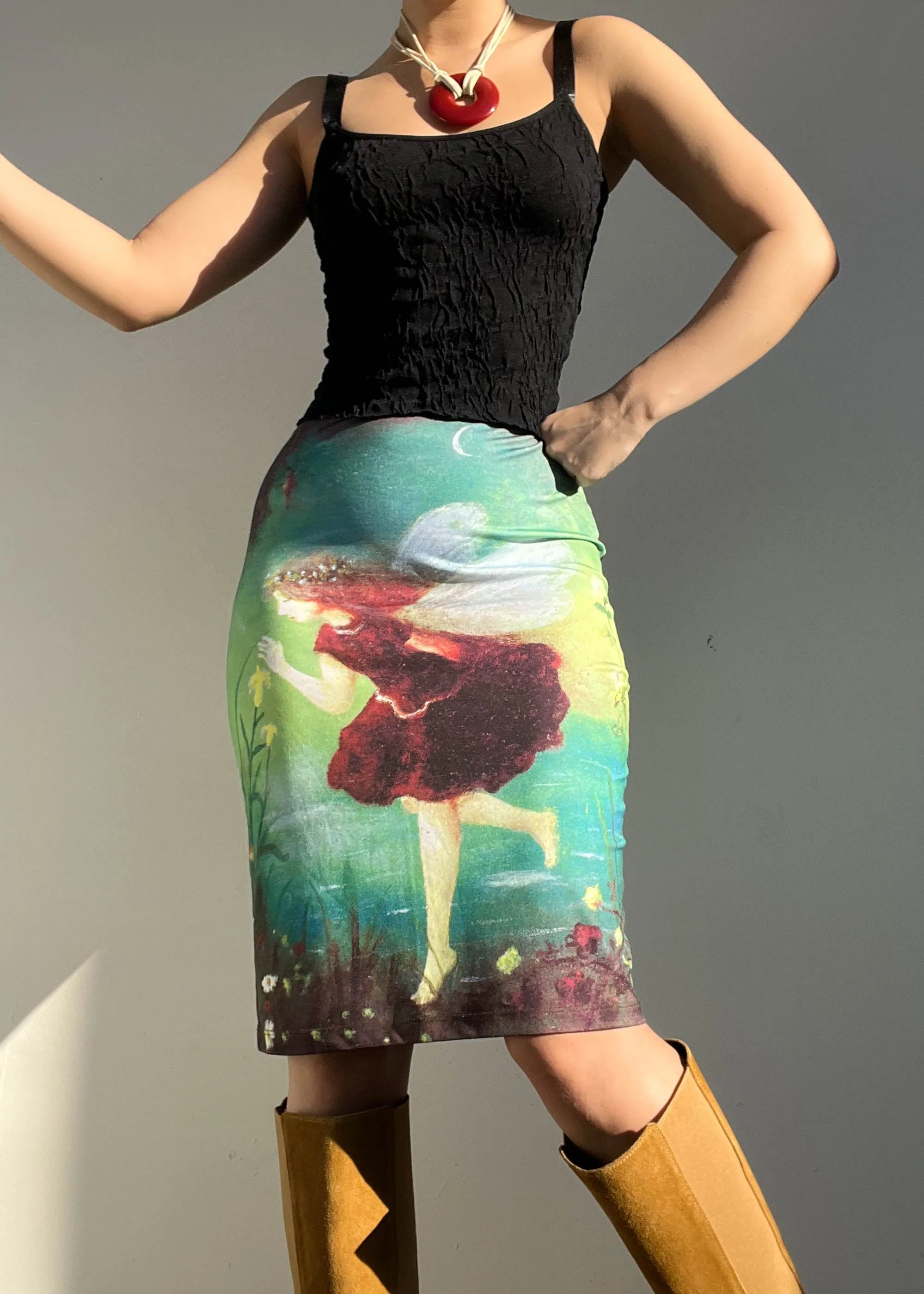 Fairy Print 90's Midi Skirt (S)