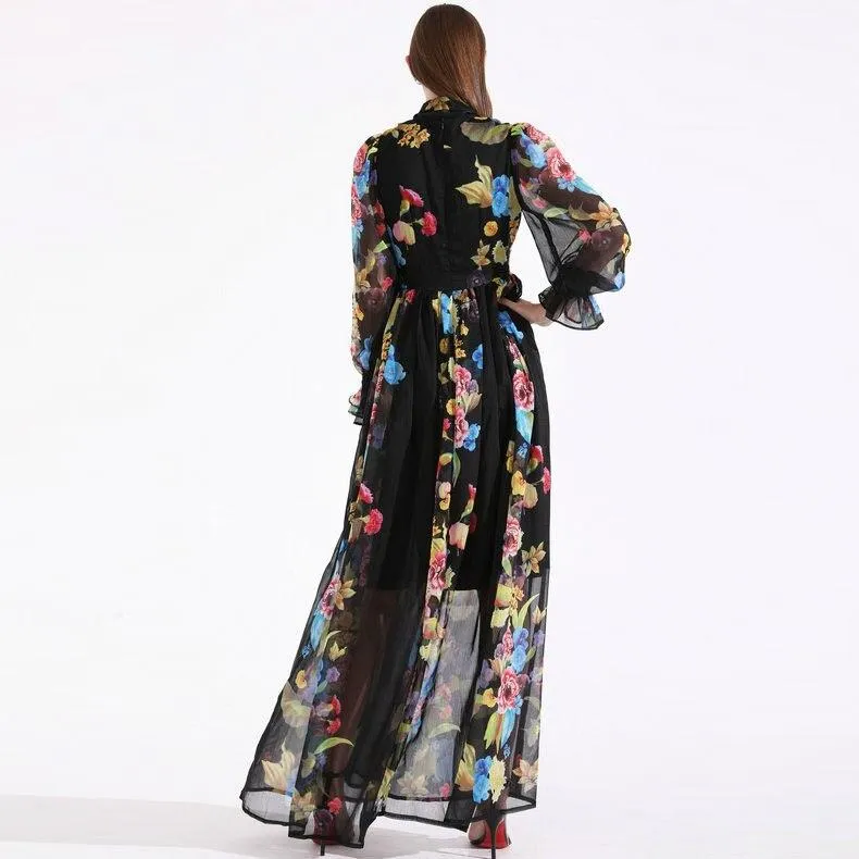 FashionSierra - Long Sleeves Ruffles Floral Printed Elegant Maxi Casual Dresses