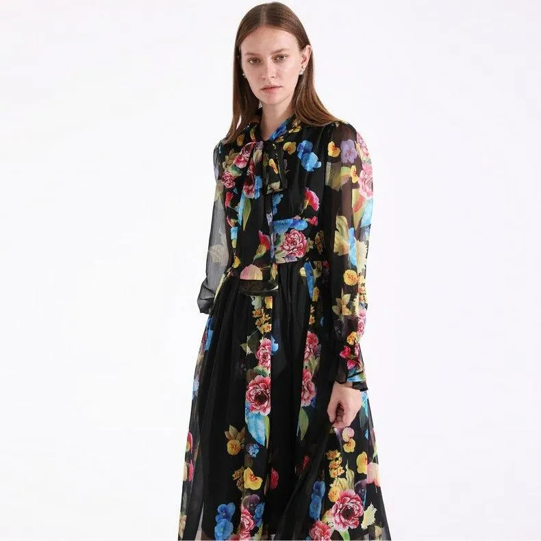 FashionSierra - Long Sleeves Ruffles Floral Printed Elegant Maxi Casual Dresses