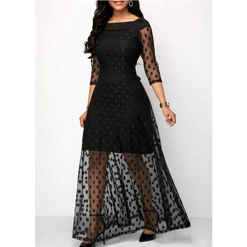 FashionSierra - Summer Women Dress Polka Dot Print Lace Maxi Dresses For Women Elegant Ladies Dresses Casual Black Plus Size Evening Party Dress