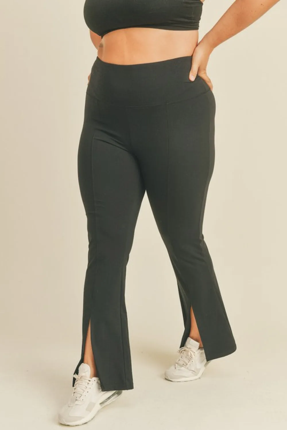 Full Size Slit Flare Leg Pants in Black