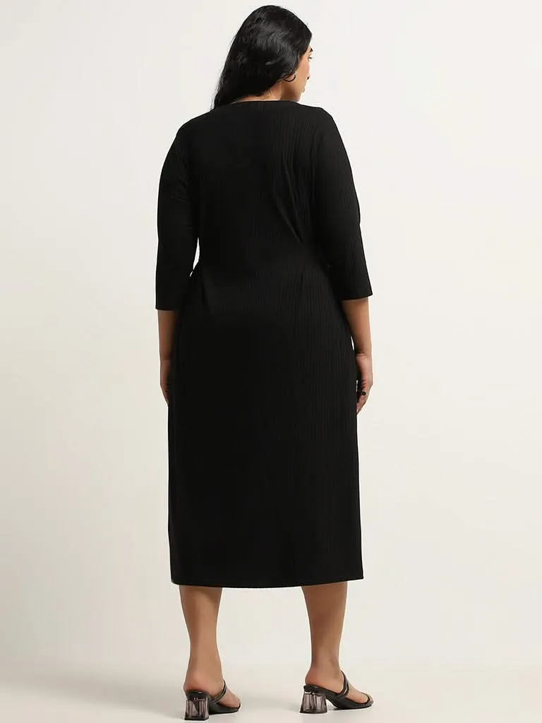 Gia Black Ribbed A-line Dress